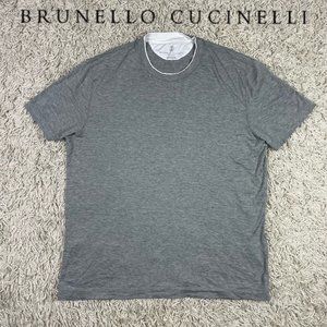 Brunello Cucinelli Men’s Gray Silk Cotton Blend Short Sleeve T Shirt 52 Large